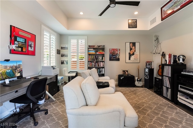 home office with ceiling fan