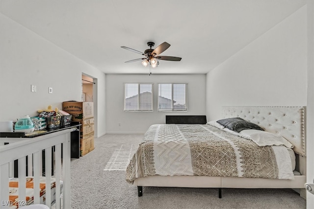 bedroom featuring carpet and ceiling fan