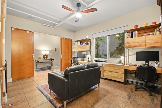 home office featuring ceiling fan