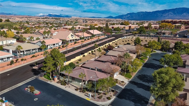 drone / aerial view featuring a mountain view