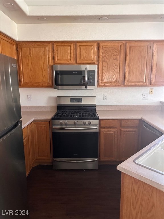 kitchen featuring sink, stainless steel appliances, and dark wood-type flooring