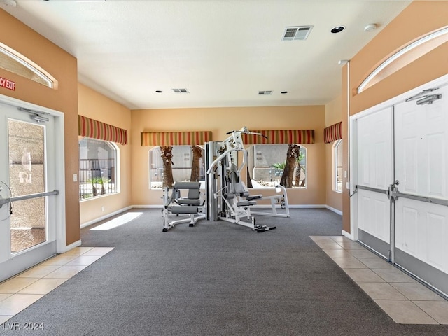 exercise room featuring carpet