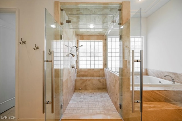 bathroom with plus walk in shower