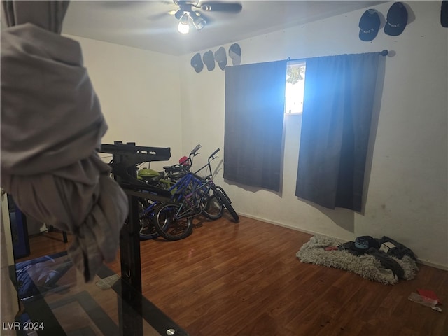 interior space featuring hardwood / wood-style floors and ceiling fan