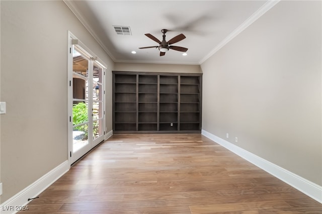 2804 Josephine Dr, Henderson, NV 89044 - empty room featuring ceiling fan, ornamental molding, baseboards, wood finished floors, and recessed lighting