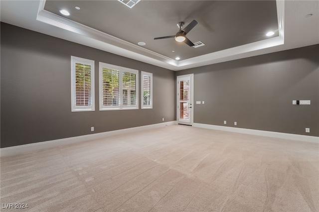 2804 Josephine Dr, Henderson, NV 89044 - spare room with a raised ceiling, a ceiling fan, light carpet, recessed lighting, and baseboards