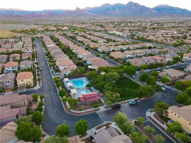 drone / aerial view featuring a mountain view