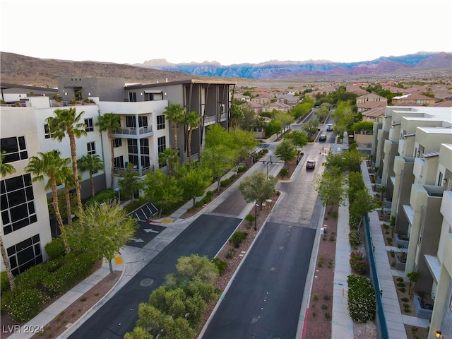 birds eye view of property with a mountain view