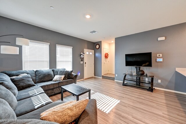 living room with light wood-type flooring