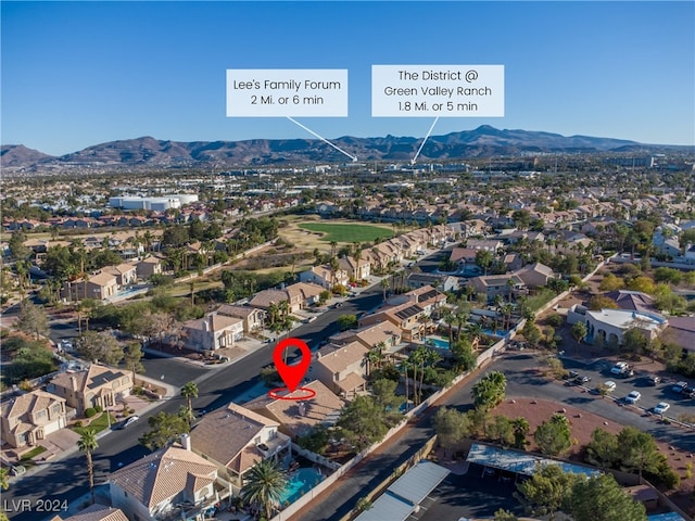 birds eye view of property with a mountain view