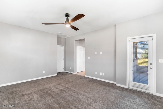 unfurnished room with carpet and ceiling fan