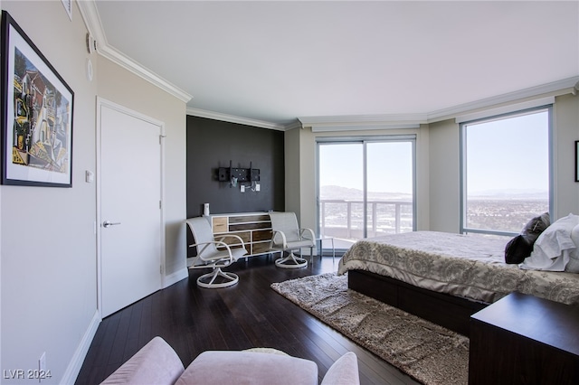 bedroom with crown molding and wood-type flooring