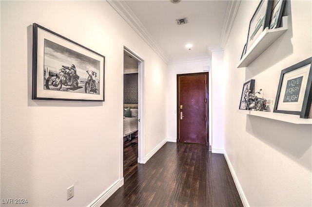 4525 Dean Martin Dr Unit 302, Las Vegas, NV 89103 - hall featuring crown molding and dark wood-style flooring