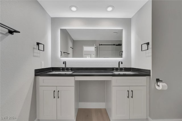 bathroom featuring hardwood / wood-style floors and vanity