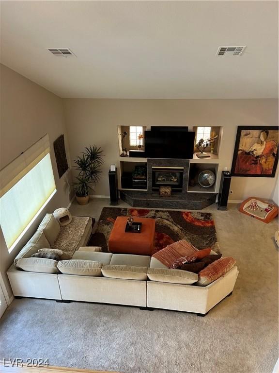 living room with carpet flooring