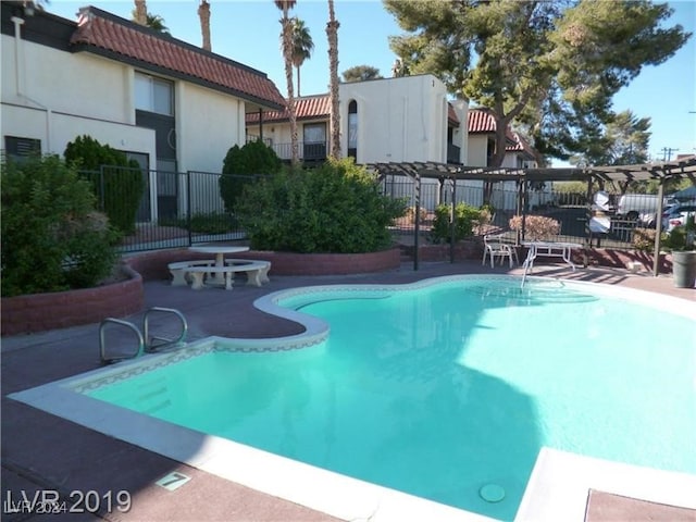 view of swimming pool with a patio