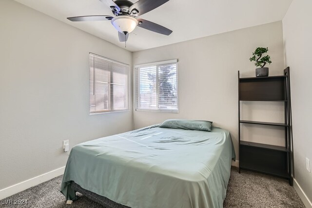 bedroom featuring carpet flooring and ceiling fan