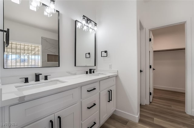 bathroom featuring hardwood / wood-style floors and vanity