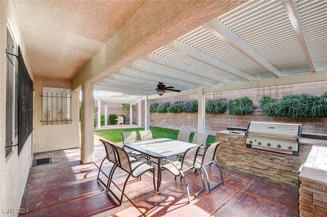 view of patio / terrace featuring area for grilling, a pergola, and grilling area