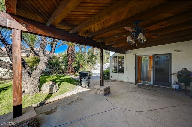 view of patio / terrace with a grill and ceiling fan