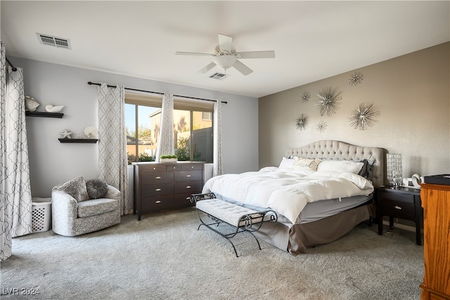 bedroom featuring ceiling fan and carpet floors