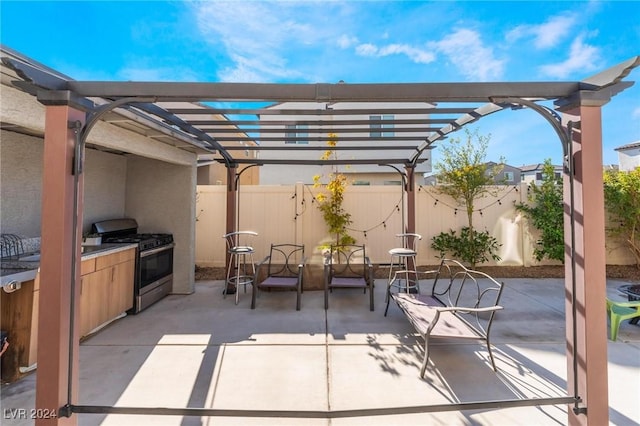 view of patio / terrace with exterior kitchen and a pergola