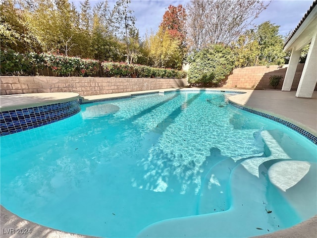 view of swimming pool featuring a patio area