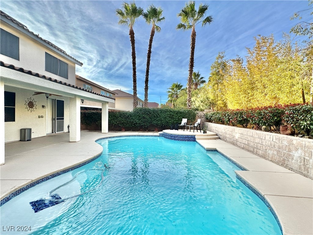 view of swimming pool featuring a patio area