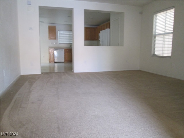 unfurnished living room with light carpet