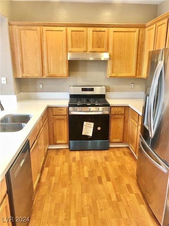 kitchen featuring light hardwood / wood-style floors, sink, and appliances with stainless steel finishes