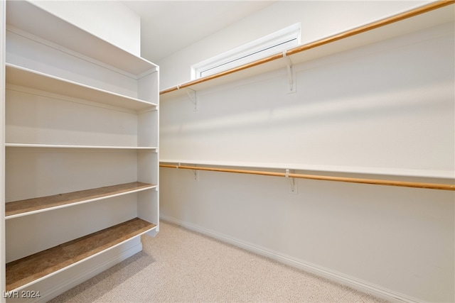 spacious closet featuring light carpet