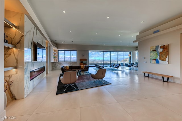 view of tiled living room