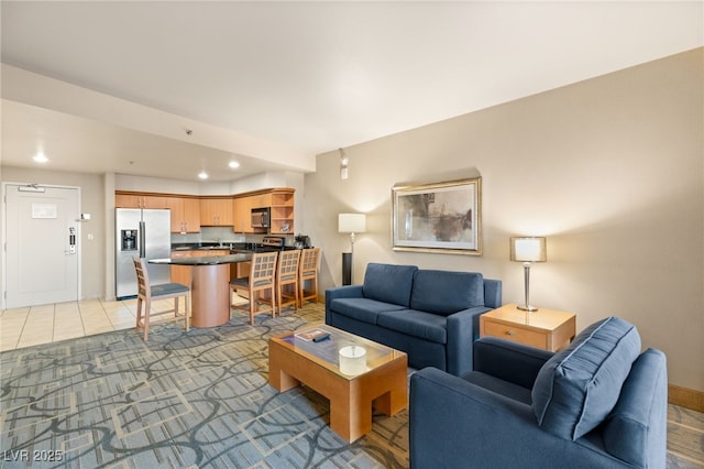 living room with recessed lighting