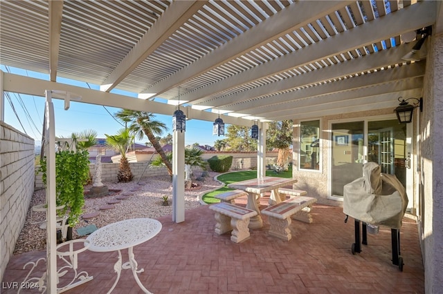 view of patio / terrace featuring a pergola