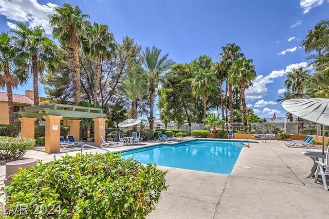 view of swimming pool with a patio area