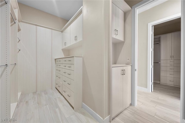 spacious closet with light hardwood / wood-style floors