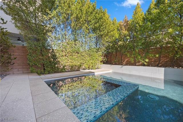 view of swimming pool with a hot tub