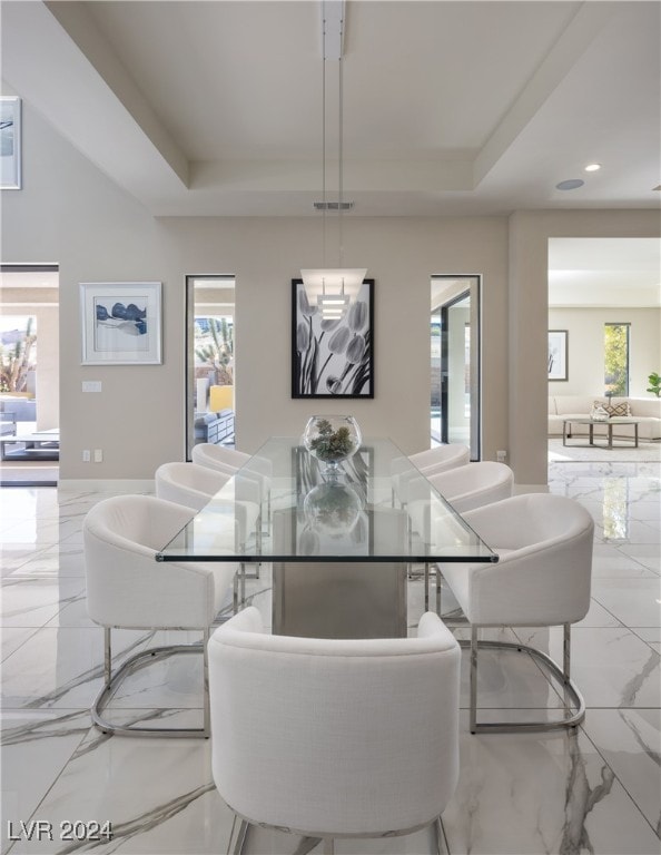 dining room featuring a tray ceiling