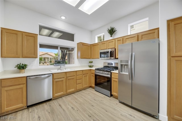 kitchen featuring sink, stainless steel appliances, and light hardwood / wood-style floors