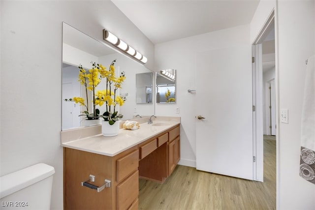 bathroom featuring hardwood / wood-style floors, vanity, and toilet