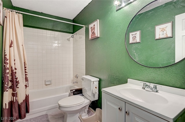 full bathroom featuring vanity, shower / tub combo, and toilet