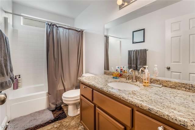 full bathroom featuring vanity, toilet, and shower / bathtub combination with curtain