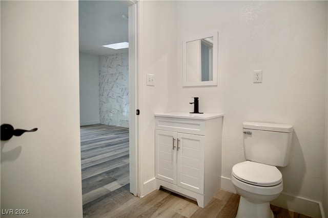 bathroom featuring toilet, vanity, and hardwood / wood-style flooring