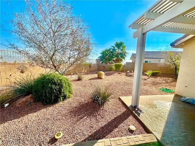 view of yard featuring a patio area and a pergola