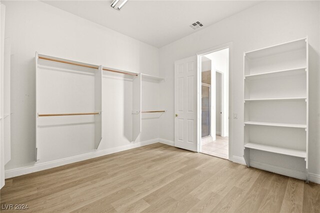 spacious closet with light hardwood / wood-style flooring