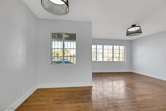 spare room with dark hardwood / wood-style flooring and a wealth of natural light