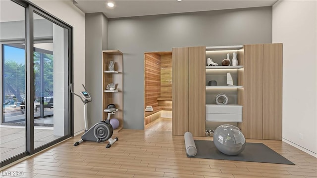 1487 Reims Dr, Henderson, NV 89012 - exercise area featuring recessed lighting and wood finished floors