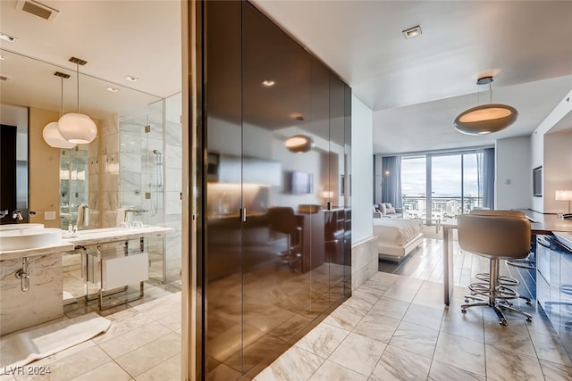 bathroom featuring sink and walk in shower