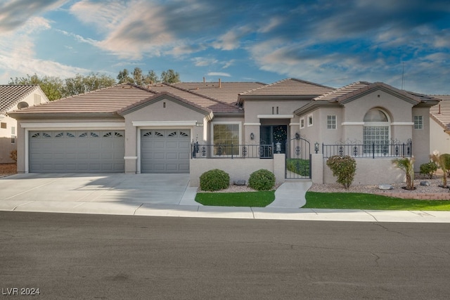 view of front of property with a garage