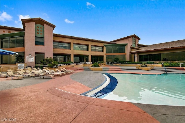 view of swimming pool with a patio